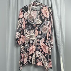 Vision USA 💋Womens Blouse Top Large tunic paisley Floral Hi Lo Hem travelers